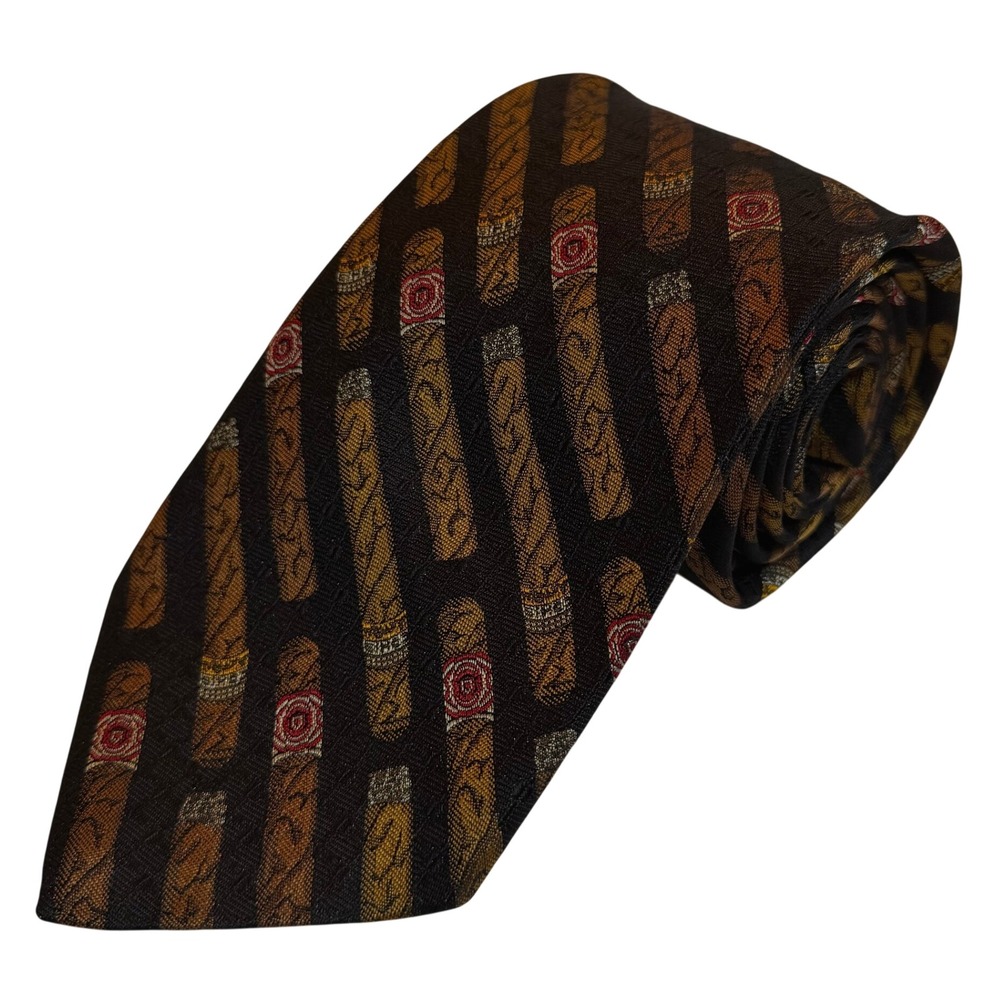 Robert Talbott Tie Cigar Pattern Brown Gold Silk Nordstrom Hand Sewn USA Vtg
